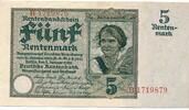 Deutschland Deutsches Reich Weimarer Republik 5 Rentenmark Rentenmarkschein Geldschein Banknote KN 7 Stellig Serie: B, Bauernmädchen mit Getreidegarbe -