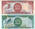 Trinidad & Tobaga 1 Dollar, 5 Dollars Banknote Geldschein 1 Stück 1 Dollar (unc), 1 Stück 5 Dollars (unc) Lot -