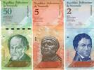 Venezuela 2, 5, 50 Bolivares Banknote Geldschein 1x2, 1x5, 1x50 Bolivares (unc) Lot -