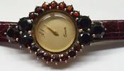 Damenuhr vintage Granatarmbanduhr Uhr 925er Silber vergoldet AP Quartz -
