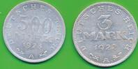 Deutschland Deutsches Reich Weimarer Republik 3 und 500 mark 2 x Aluminium Münzen -