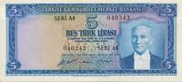 Türkei Türkiye Cumhuriyeti 5 Lira Geldschein Banknote Serie A4, Bes Türk lirasi -