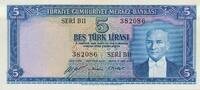 Türkei Türkiye Cumhuriyeti 5 Lira Geldschein Banknote Serie B11, Bes Türk Lirasi -