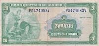 Deutschland BRD 20 Deutsche Mark DM Geldschein Banknote KN 7 Stellig, Serie P/N , Bank Deutscher Länder -