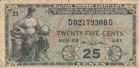 USA - Vereinigte Staaten v. Amerika 25 Cents Serie 481 Military Payment Certificate -