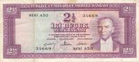 Türkei Türkiye 2 1/2 Lira 5.Emisyon 4.Tertip Serie:A50-35669 -