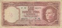 Deutsches Reich Deutschland 500 Lira 5.Emisyon 3.Tertip 500 Türk Lirasi Serie: P 58-002372 -