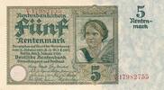 Deutsches Reich Deutschland Weimarer Republik 5 Rentenmark Rentenbankschein KN 8stellig, Serie: V -