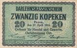 Deutsches Reich Deutschland Russland 20 Kopeken Deutsche Besatzungsausgaben, Ostbank Posen, Darlehnskasse Ost -