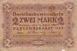 Deutsches Reich Deutschland Rußland 2 Mark Darlehnskasse Ost, Sitz in Kowno, Serie A -