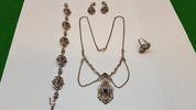 4 teilig Silberset Silbercollier Silberarmband 925er Silber Set Granat -