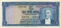 Türkei Türkiye 5 Türk Lirasi 1952 5.Emisyon 1.Tertip, Serie D III+ 280,00 EUR prix TTC + 10,00 EUR frais d'envoi