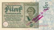 Deutschland Drittes Reich 5 Rentenmark mit luxemburgischem Gemeinde-, Post-, Sparkassenstempel -
