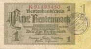 Deutschland Weimarer Republik 3.Reich 1 Rentenmark KN 8 stellig, mit Abstempelung Dippach Moselland 08.10.44 -