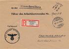 Drittes Reich Deutschland Briefumschlag, R-Brief, 2. Weltkrieg, Propaganda Feldpost, Führer des Arbeitskommandos Nr. 9005A -
