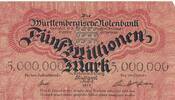Deutsches Reich Deutschland Württemberg 5 Millionen Marl Länderbanknote Württembergische Notenbank Stuttgart -
