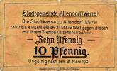 Deutsches Reich Deutschland 10 Pfennig Notgeldschein Notgeld Stadt Allendorf (Werra) Hessen 2 Stück -
