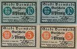 Deutsches Reich Deutschland 5 und 10 Pfennig Notgeldschein Stadt Darmstadt Hessen, 4 Stück -