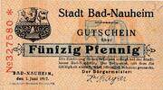 Deutsches Reich Deutschland 50 Pfennig Notgeldschein Stadt Bad-Nauheim Hessen -