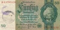 Deutschland Weimarer Republik 3. Reich Luxemburg 50 Reichsmark mit luxemburgischem Gemeinde-, Post-, Sparkassenstempel, KN 8Stellig Serie F/S -