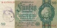 Deutschland Weimarer Republik 3. Reich Luxemburg 50 Reichsmark mit luxemburgischem Gemeinde-, Post-, Sparkassenstempel, KN 8Stellig Serie F/S -