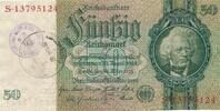Deutschland Weimarer Republik 3. Reich Luxemburg 50 Reichsmark mit luxemburgischem Gemeinde-, Post-, Sparkassenstempel, KN 8Stellig Serie F/S -