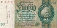 Deutschland Weimarer Republik 3. Reich Luxemburg 50 Reichsmark mit luxemburgischem Gemeinde-, Post-, Sparkassenstempel, KN 8Stellig Serie A/F -