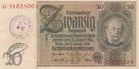 Deutschland Weimarer Republik 3. Reich Luxemburg 20 Reichsmark mit luxemburgischem Gemeinde-, Post-, Sparkassenstempel, je 2 KN auf Vs. und Rs. -
