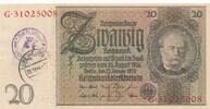Deutschland Weimarer Republik 3. Reich Luxemburg 20 Reichsmark mit luxemburgischem Gemeinde-, Post-, Sparkassenstempel, je 2 KN auf Vs. und Rs. -