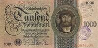 Deutschland Weimarer Republik 3. Reich Luxemburg 1000 Reichsmark Mark mit luxemburgischem Gemeinde-, Post-, Sparkassenstempel, KN 7Stellig Serie R/A -