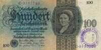Deutschland Weimarer Republik 3. Reich Luxemburg 100 Reichsmark Mark mit luxemburgischem Gemeinde-, Post-, Sparkassenstempel, KN 7Stellig Serie C/B -