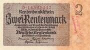 Deutschland Weimarer Republik 3. Reich Luxemburg 2 Rentenmark mit luxemburgischem Gemeinde-, Post-, Sparkassenstempel, KN 8Stellig rot Serie D -