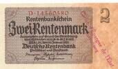 Deutschland Weimarer Republik 3. Reich Luxemburg 2 Rentenmark mit luxemburgischem Gemeinde-, Post-, Sparkassenstempel, KN 8Stellig rot Serie D -