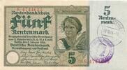 Deutschland Weimarer Republik 3. Reich Luxemburg 5 Rentenmark mit luxemburgischem Gemeinde-, Post-, Sparkassenstempel, KN 7Stellig Serie S -
