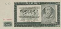 3. Reich, Czechoslovakia / Tschechoslowakei 1000 Kronen Korun Böhmen & Mähren, mit Perforation SPECIMEN , Serie Gc, II. Auflage -