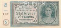 Czechoslovakia / Tschechoslowakei 5 Korun Kronen Böhmen & Mähren, mit Perforation SPECIMEN , B 049 -