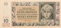 3. Reich, Czechoslovakia / Tschechoslowakei 10 Kronen Korun Böhmen & Mähren, Banknote, SPECIMEN, Serie: S. 40N -