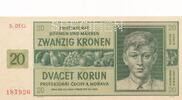 3. Reich, Czechoslovakia / Tschechoslowakei 20 Korun Kronen Böhmen & Mähren, Banknote, SPECIMEN, Serie: S. 05G -