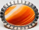 Silberschmuck 925er Silber   Vintage große ovale massive Silber& gebändert Achat Brosche verbrannt orange getragen und stark gebraucht