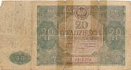 20 Zlotych Zloty 1946 Polen Banknote V, stark gebraucht, Risse. Belegstück