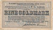 Kaiserreich Deutsches Reich Deutschland 1 Goldmark Notgeld, Hamburgische Bank -