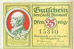 Deutschland, Deutsches Reich 25 Pfennig 1 x Notgeldschein, Gutschein der Stadt Bismarck -