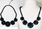 Collier Kette Schwarze Strassblumen-Kragenkette -