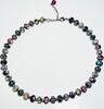 Collier Kette Halskette mit schwarzen Perlen und floralen Motiven -
