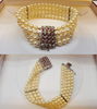 Vierreihiges Perlenarmband 750er Gold Weißgold Verschluß Rubin Akoya Perlen -