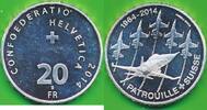 Schweiz 20 Franken Sibermünze, 50 Jahre Patrouille Suisse , Kunstflugstaffel -