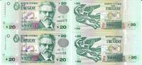 Uruguay 20 Pesos Banknote Geldschein 2 Stück 20 Pesos (1997 und 2000 (unc) Lot -