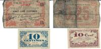 Frankreich 0,25 Centimes, 10 Centimes Banknote Geldschein 1x0.25 Cent (1915 st.gebr.) 1x10 Cent (1917 II- kl.Loch) Lot -