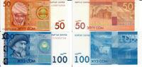 Kirgisistan 50 100 Som Banknote Geldscheine 50 100 Som (beide unc und 2009) 2 Scheine -