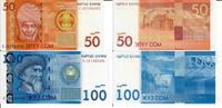Kirgisistan 50 100 Som Banknote Geldscheine 50 100 Som (beide unc und 2009) 2 Scheine -